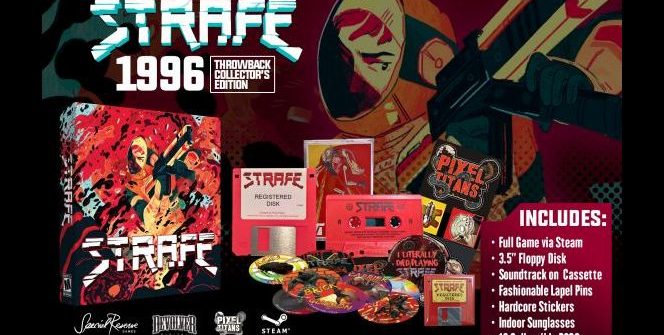 En effet, l'édition collector de Strafe comprendra une disquette, des pogs, la B.O du jeu sur une cassette ainsi que des stickers et une version digitale du jeu.