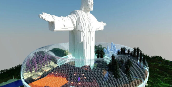 Statue de Jésus construite avec des blocs dans Minecraft
